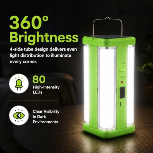 Image of WOZIT 4 Tube Tall Solar Rechargeable Emergency Light Lantern (Multicolor)