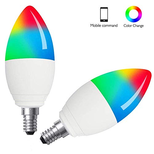 Boaz LED intelligente Lumière E14 5W Contrôle vocal via Alexa, Google Home et Siri, RGBW multicolore Dimmable Ampoule de ventilateur à LED lumière, Contrôle à distance via Tuya Smart, Bougie WiFi LED
