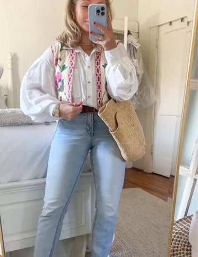 Womens Floral Embroidered Vest Vintage Open Front Outwear Boho Vests Sleeveless Waistcoat4