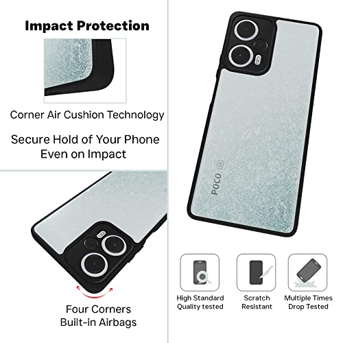 Image of RIGGEAR Shockproof Sleek Hybrid Armor Back Cover Case for Poco F5 5G (Transparent PC + Black TPU Bumper)