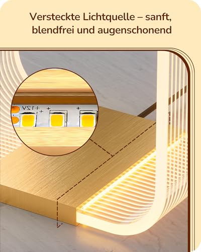EDISHINE LED Tischlampe, moderne Nachttischlampe mit versteckter Lichtquelle & Lasergravur, Acryl & Aluminium, 3000K, 4W Dekolampe für Schlafzimmer, Wohnzimmer, Gold