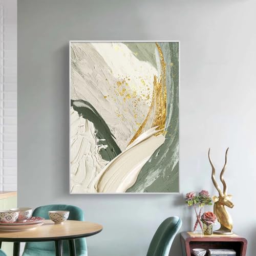 Lienzo abstracto verde y dorado para renovar paredes sin vida 2