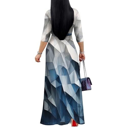 Image of PinkPatty Women's Plus Size Maxi Dresses Casual Flowy 3 /4 Sleeves Dress Printed Vacation Dress for Daily Wear with Belt