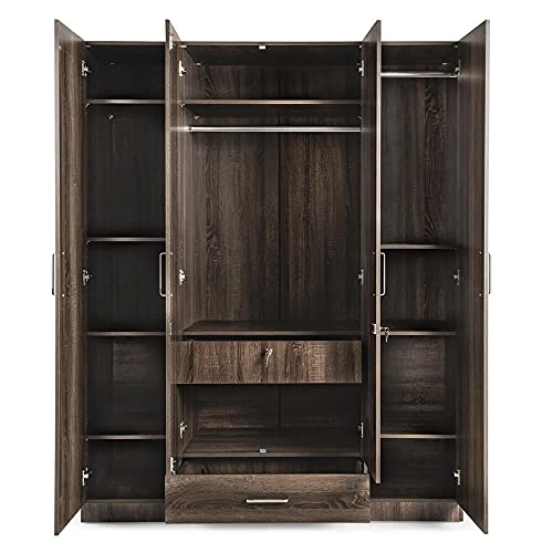 Image of Wakefit Wardrobe | 1 Year Warranty | Engineered Wood Almirah, Cupboard for Clothes Storage | 4 Door, Mirror, 1 Drawer, 2 Hanging Space | Cashmere - Napa Oak