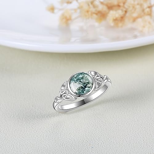 YAFEINI Natural Moss Agate Ring 925 Sterling Silver Green Cletic Moss Agate Ring Engagement Wedding Jewelry Gift for Women2