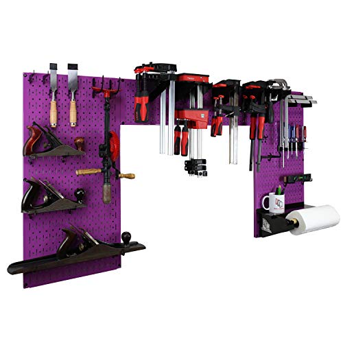 Wall Control Woodworking Tool Storage Organization Kit - Lazy Guy DIY Edition Wood Working Tool Supply Organizer for Do-It-Yourself Woodworkers and Makers (Purple Pegboard)