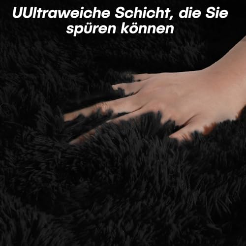 FVVRAX FVVRAX Flauschiger Hochflor Teppich 90x150 cm Schwarz | Extra weicher Shaggy Teppich rutschfest für Wohnzimmer Schlafzimmer | Kuscheliger Bodenteppich für Kinder Haustiere - Produktansicht 3 | TV | Video | Foto