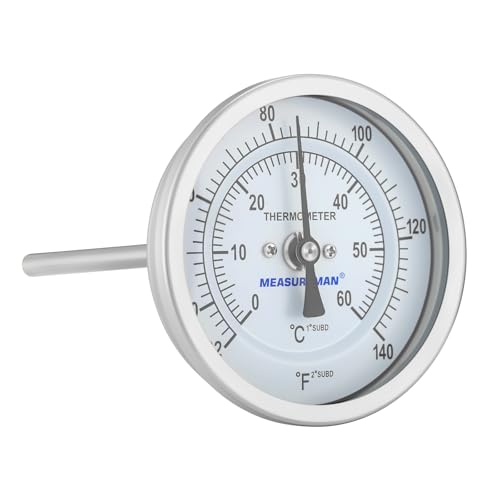 Measureman Fully Stainless Steel Bi-Metal Dial Thermometer, 3" Di...