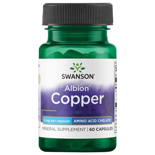 Swanson, Albion Copper, 2mg Copper Bisglycinate, 60 Capsules, High-Dose, SOYA-Free, Gluten-Free, GMO-Free
