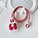 BayuCagou 5 in 1 DIY Charger Cord Protector for iPhone - 3D Butterfly Bow Tie With Pearl Design Cable Saver for Women Girl, Lightning Cable Cover - Red
