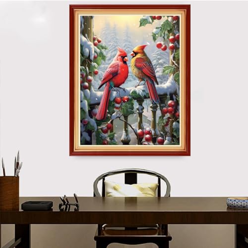 Image of Redxing Stamped Cross Stitch Kits Embroidery kit for Beginners Adults Full Range of Embroidery Patterns Starter Kits DIY Printed Cross Stitch Kits Needlepoint Kits 11CT-Bird Snow Scenery 16x20 inch