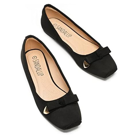 SANDALUP Women's Flats,Black Flats for Women,Ballet Flats,Comfort Slip on Flat Ballerina Square Toe Ballet Shoes Black,Size 08 Cover