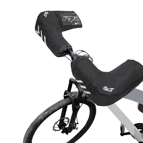 JLDTOP Bike Handlebar Mittens Winter Cycling Gloves with Touchscreen Pocket Unisex Waterproof Windproof Cyclist Covers for Mountain Bike, E-Bike, Commuter Bike, Fat Bike (Black)