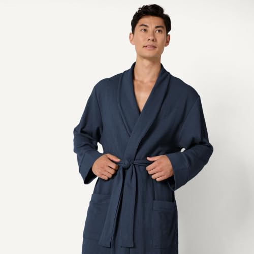 Image of Amazon Essentials Men's Lightweight Cotton Waffle Bath Robe, Mid-Length Loungewear (Available in Big & Tall)