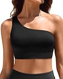Holipick Black Women One Shoulder Bikini Tops Only Bathing Suit Top Sports Bra Swim Tops Longline Crop Top for Teen Girls M
