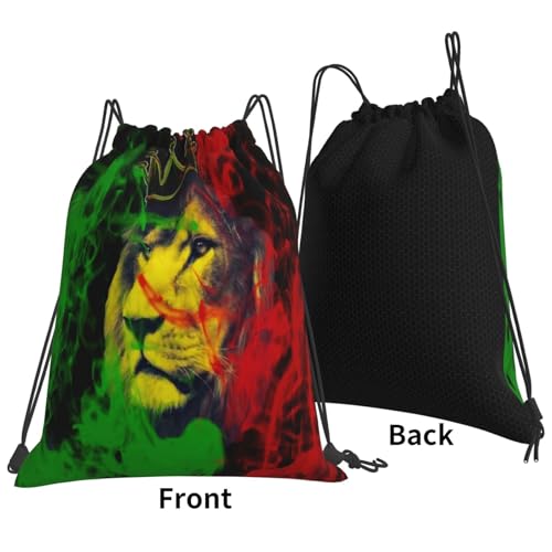 Jamaican Rasta Reggae Judah Lion Bags Backpack Drawstring Bag Gym Bag Travel Hiking Beach 16X14 In3