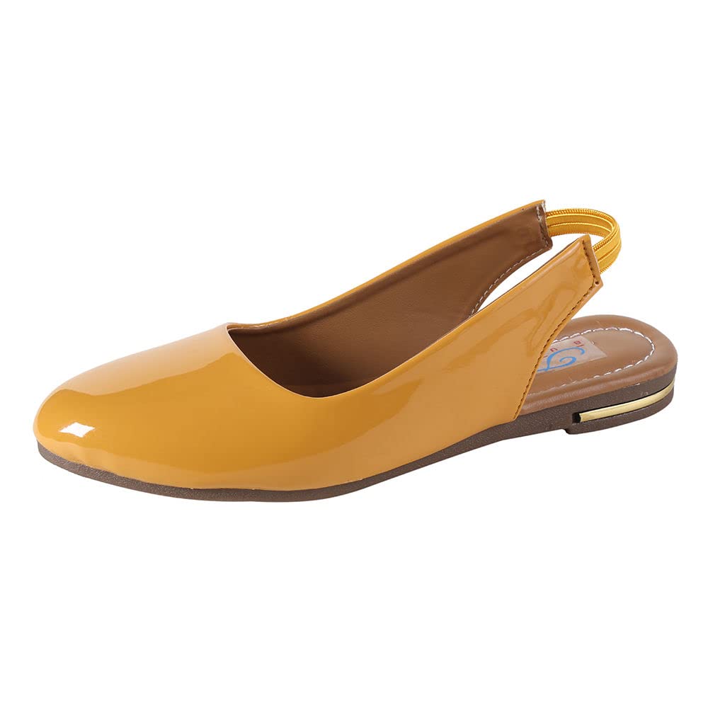 Hopscotch Girls Synthetic Leather Strap Ballerinas in Yellow Color
