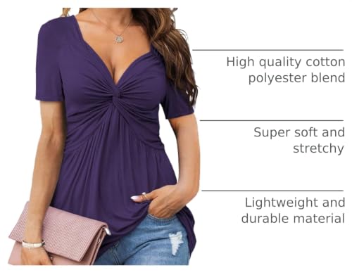 Image of Tankaneo Womens Front Knotted V-Neck Blouse T Shirt Short Sleeve Oversized Tunic Tops Summer Solid Pullover Tees