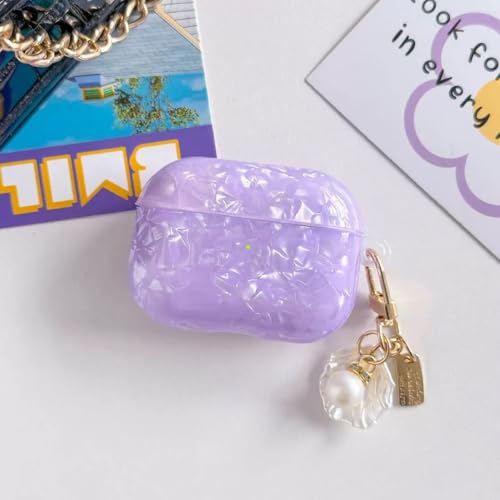 Image of OTOPO for Cute Airpods Pro 3 Gen Case Girl Women 2025 with Cleaner Kit, Glitter Shell Pattern Apple iPod Pro 3rd Generation Protective Cover Skin with Pearl Shell Keychain, Purple
