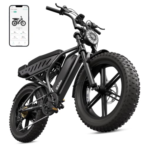 Image of Electric Bike for Adults,48V15Ah Removable Battery Retro Ebike,Suspension | Peak 1500W Motor,20 inchx4 inch Fat Tires,Range 65 /120Miles,7-Speed,APP Control, Off-Road E Bike for City Commuting