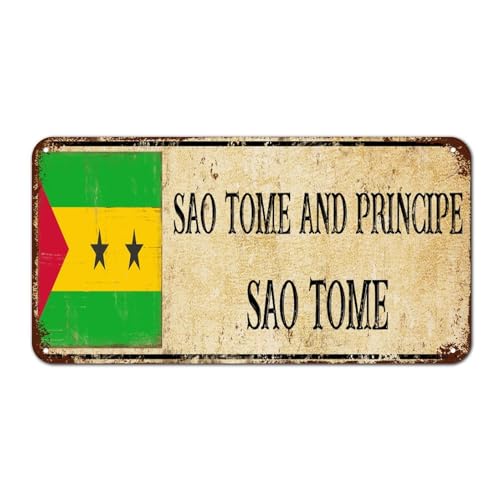 SAO TOME - Letrero de metal de aluminio con texto en inglés "Santo Tomé y Príncipe", vintage, retro, recuerdo del país, letrero de metal de calidad para porche delantero, cocina, 12 x 6 pulgadas