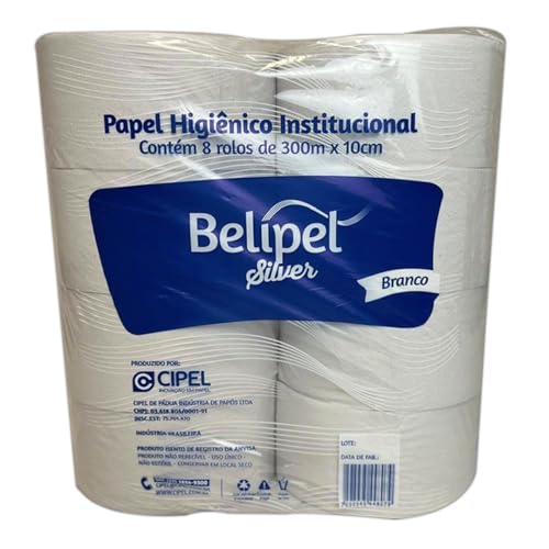 Papel higiênico institucional Belipel silver branco, 8 rolos