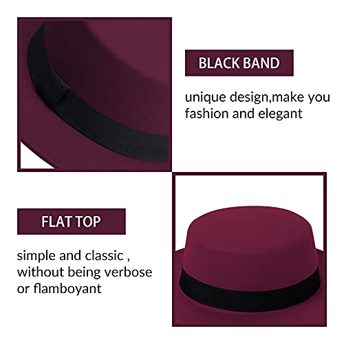Image of Classic Fedora Hat Flat Top Hat Felt Pork Pie Hat Wide Brim Church Derby Cap for Women and Men