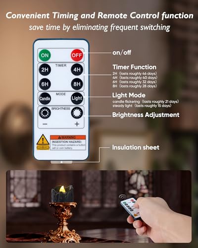 Image of Homemory 24-Pack Black Remote Flameless Battery Tea Light Candles, 400+Hrs | 2 /4 /6 /8H Timer LED Flickering Tealight Votives for Jack O Lanterns, Spooky Parties, Gothic Weddings and Romantic Nights