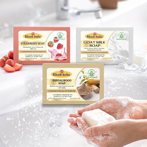 Image of Khadi Organic and Natural Handmade Bathing Soap for Men & Women | Assorted Herbal & Chemical-Free Face and Body Soap for Gentle Cleansing & Healthy Skin (Assorted Natural Bath (Pack of 5))