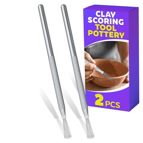 2 Pcs Pottery Scoring Tool 5.33 Inch Clay Scoring Tool with Feather Wire Texture Stainless Steel Tip & Aluminum Alloy Handle Ideal for Pottery Ceramic Polymer Air Dry Clay Sculpting & Texturing