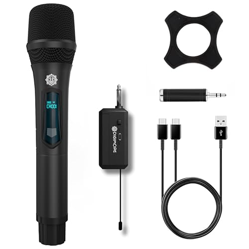 Image of DIGIMORE Rechargeable Wireless Microphone| 6Hrs Battery | 200ft Range | Type-C Charging | LED Digital Display | 2400MHz Cordless Mic for House Parties, Outdoor Party, Singing, Classroom (D-340 Black)