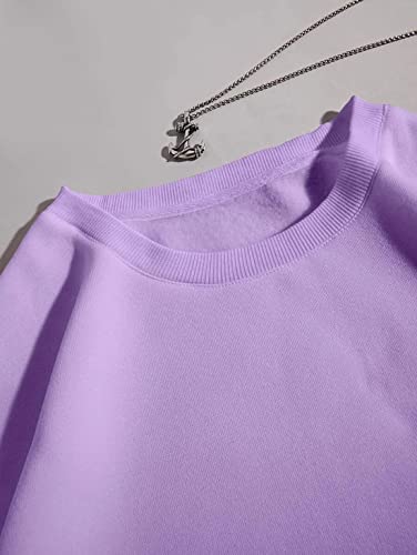 Missactiver Women's Funny Graphic Oversized Sweatshirts Solid Casual Crewneck Long Sleeve Drop Shoulder Fleece Pullover Top Purple #TOP5