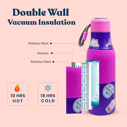 Image of Rabitat ZAPPY Insulated Water Bottle for School Kids 700ml | Steel Water Bottle for Kids | Kids Water Bottle | 1+1 Year Brand Warranty | Hot & Cold Upto 18 Hours | Violet Rover