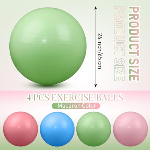 Image of Leyndo 4 Pcs 26 Inch Yoga Exercise Ball Pilates Pregnancy Birthing Fitness Ball with Quick Pump Anti Burst for Improved Posture, Balance, Yoga, Pilates, Training