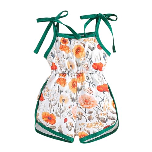 Genérico Mono Niño Niña sin Mangas Tirantes Estampado Flor Rana Ropa Verano Pantalones (Green, 3-4 años)