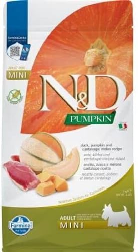 Farmina N&D Pumpkin Adult Mini Pellets Hundefutter (Trockenfutter, mit hochwertigen Vitaminen und natürliche Antioxidantien, ohne Mais, Zutaten: Ente und Melone, Portionsgröße: 2 kg)