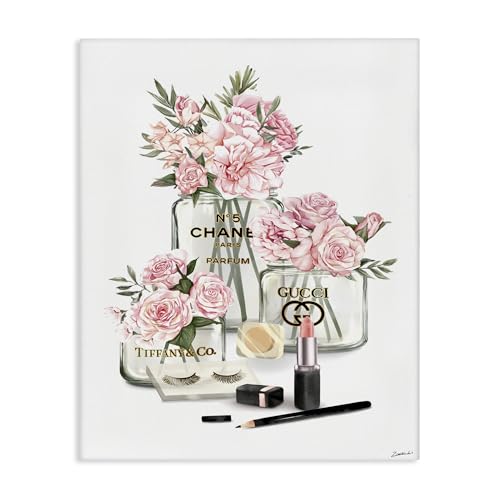 Pink Rose Florals Glam Fashion Jars, 24 x 30 Inch Canvas Wall Art