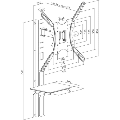 LogiLink BP0048 TV-Halterung Wandmontage 81,3-139,8 cm (32-55 Zoll) mit Ablage schwarz