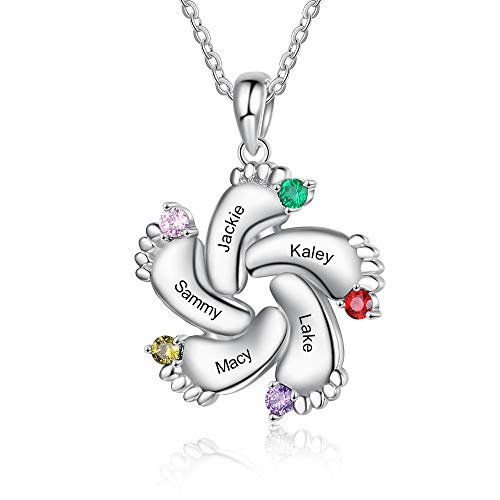 Personalized Mothers Name Necklace with Heart Birthstone Necklace