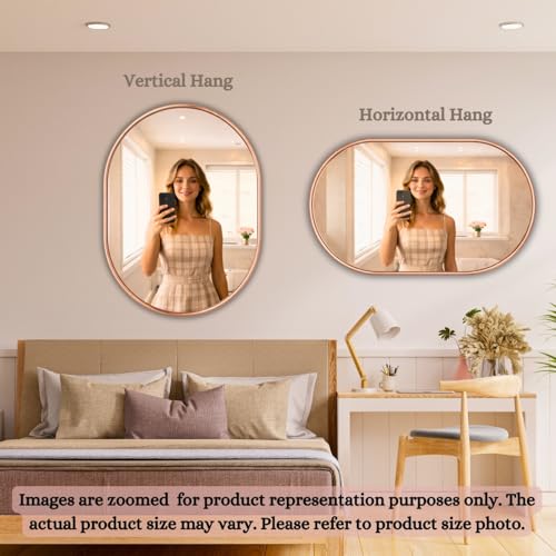 Image of Metal Frame Mirror Glass for Wall /Aluminium Circular Bathroom Wall Mirror 18x24 Inch /Mirror for Bathroom /Bedroom /Living Room /Entryway /Dressing Room /Decorative /Vanity| AM1824A6