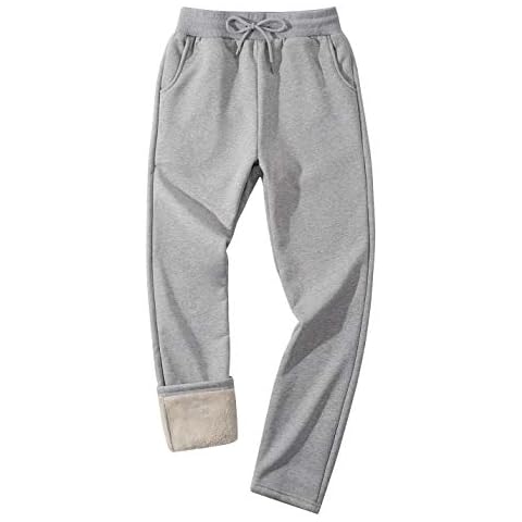 Gihuo Men's Winter Fleece Pants Sherpa Lined Sweatpants Active Running Jogger Pants, #2 Light Grey (Straight Cuff), Medium Cover