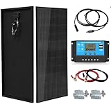 Gasolarxy 100W Solarpanel Kit Solar Set 12V, Schwarz 100 Watt Solarmodul + 20A Laderegler Solaranlage Komplettset für Wohnmobil, Boot, Wohnwagen, Dach, Balkon Pv Module
