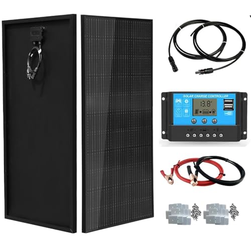 Gasolarxy 100W Solarpanel Kit Solar Set 12V, Schwarz 100 Watt Solarmodul + 20A Laderegler Solaranlage Komplettset für Wohnmobil, Boot, Wohnwagen, Dach, Balkon Pv Module