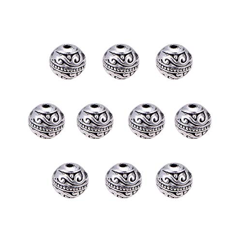 Image of PH PandaHall 8mm Round Spacers Beads, 60pcs Tibetan Alloy Metal Charms Beads Antique Silver Metal Loose Spacer Beads for Bracelet Necklace Jewelry Making, Hole: 1.5mm