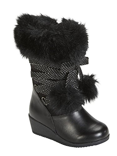 Toddler Girls Black Fashion Boots with Faux Fur Trim