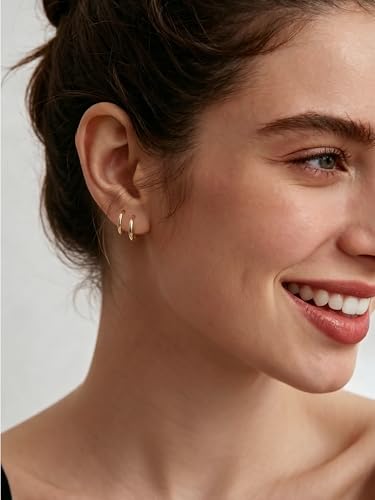Image of ChicSilver 925 Sterling Silver Huggie Hoop Earrings Small Hoop Earrings for Women Hypoallergenic Silver Huggie Earring Cartilage Earrings for Women (6 /8 /10 /12 /14 /16 /18 /20MM)