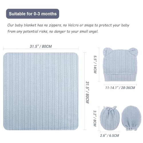 Image of DRESHOW BQUBO Newborn Receiving Blankets for Baby Girl Boy Swaddle with Bear Hat No Scratch Mittens Announcement Card Set for 0-3 Months