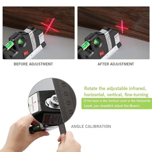 Image of Multipurpose ABS Laser Level Line Tool Kit | Standard Cross | Leveler Beam with Metric Rulers 8ft /2.5M for Picture Hanging cabinets Tile Walls