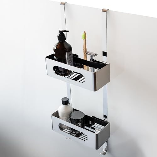 Dolvhin Duschablage zum Hängen | Patentiertes Duschregal ohne Bohren | Edelstahl Badregal Shampoohalter Dusche | Duschkorb hängen | Organizer zum Aufhängen | Duschablage hängend | Chrom Poliert