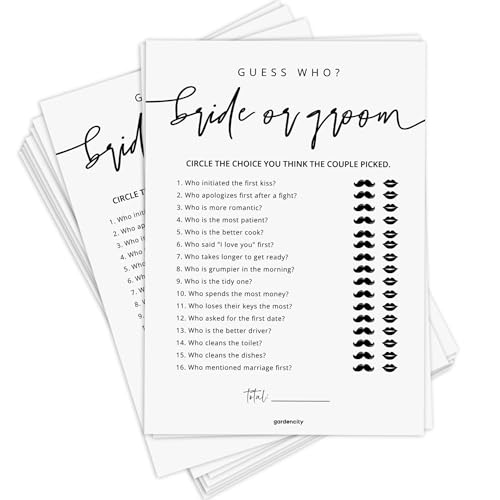 GardenCity Guess Who Bride or Groom?, Bridal Shower Games for 50 Guests, Minimalist